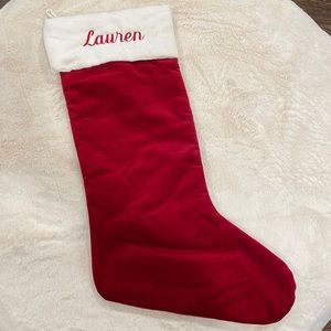 Pottery Barn Classic Velvet Large Stocking personalized with “Lauren”